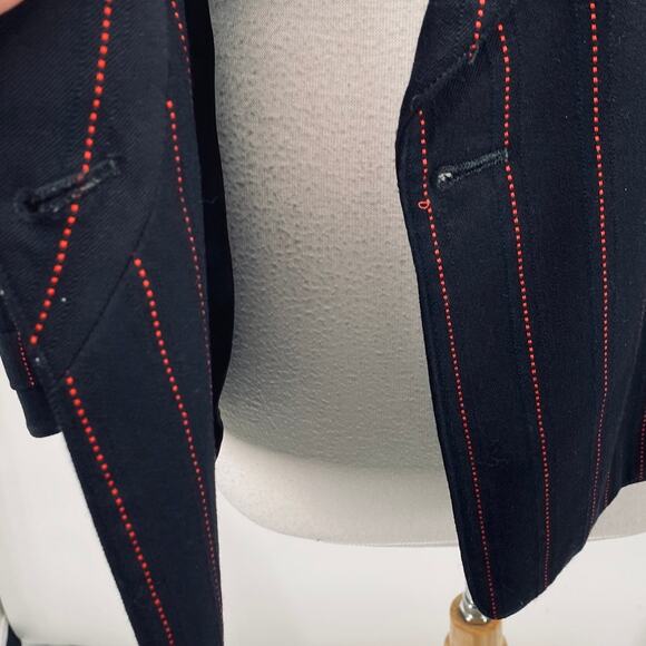 State of Claude Montana Blazer Wool Pinstripe Open Front Black Red Womens 8 42 - Picture 5 of 13